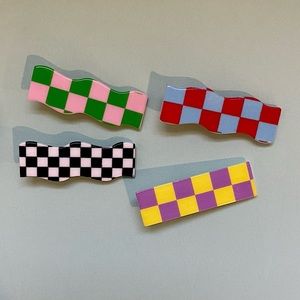 Checkered hair barrette clip (4-pack)